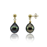 10–11mm Dark Tahiti South Sea Baroque Cultured Pearl Earrings