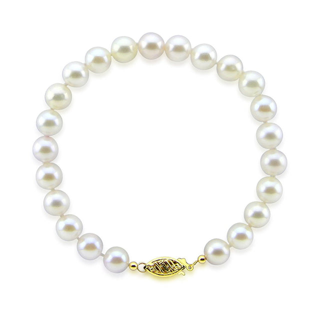 14K Yellow Gold 8–9mm White Freshwater Cultured Pearl Bracelet, 7"