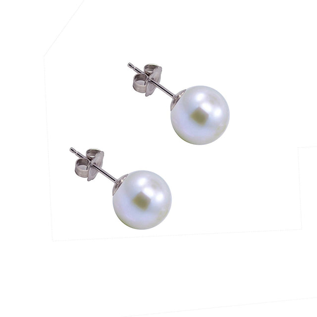 14K White Gold 7–7.5mm White Akoya Pearl Stud Earrings, AAA