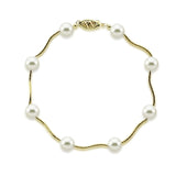 14K Yellow Gold 7–7.5mm White Akoya Cultured Pearl Station Bracelet, 7.5"
