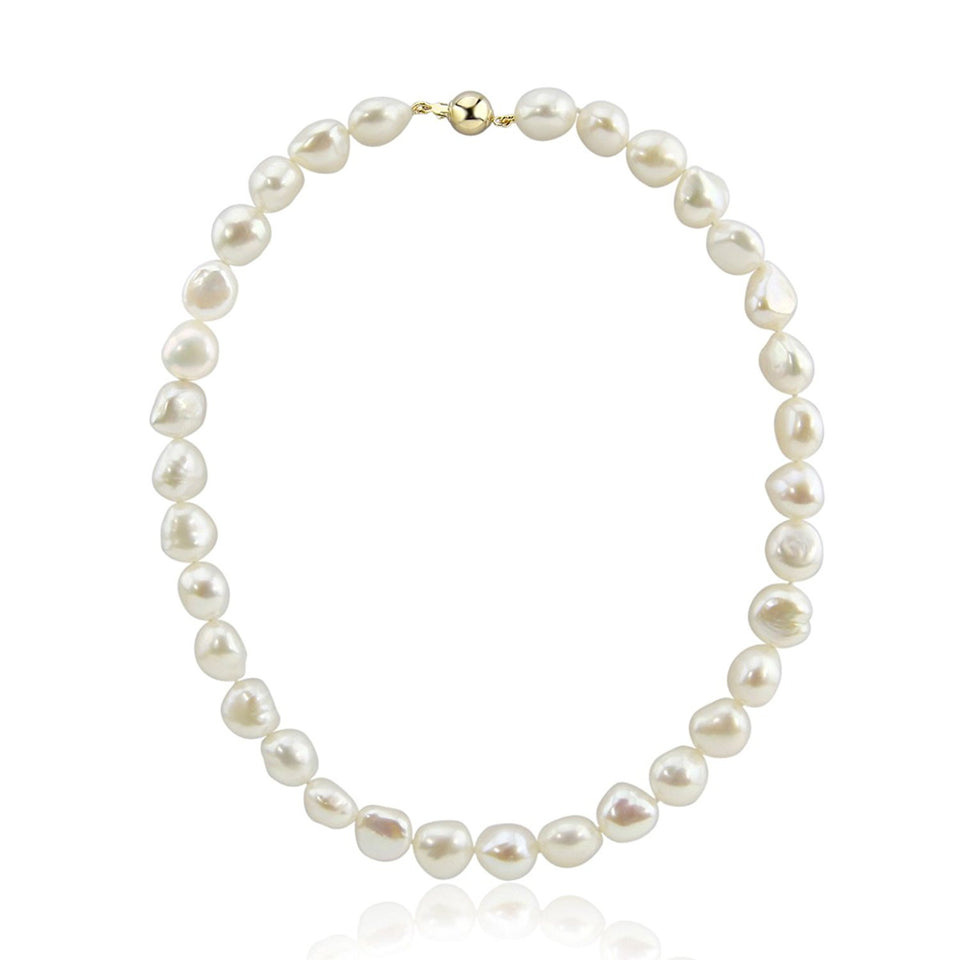 14K Yellow Gold 11–13mm White Baroque Freshwater Cultured Pearl Necklace, 18"