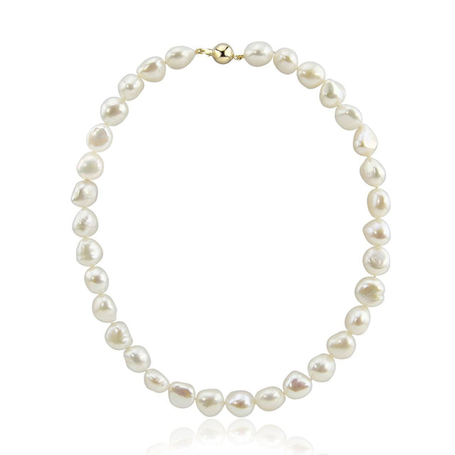 14K Yellow Gold 11–13mm White Baroque Freshwater Cultured Pearl Necklace, 18"