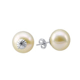 14K White Gold 12–13mm Light Golden Freshwater Cultured Pearl Stud Earrings