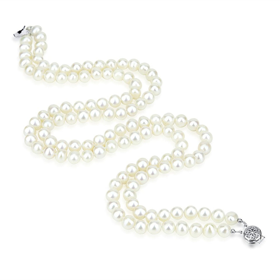 2-Row 6.5–7.5mm White Freshwater Cultured Pearl Necklace, 17–18"