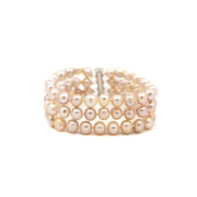 3-Row 6.5–7.5mm Pink Freshwater Cultured Pearl Bracelet, 7.5"