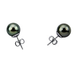 14K White Gold 9.0-10.0mm AAA Quality Round Black Tahitian Cultured Pearl Pendant and Stud Earrings Set — product view 3