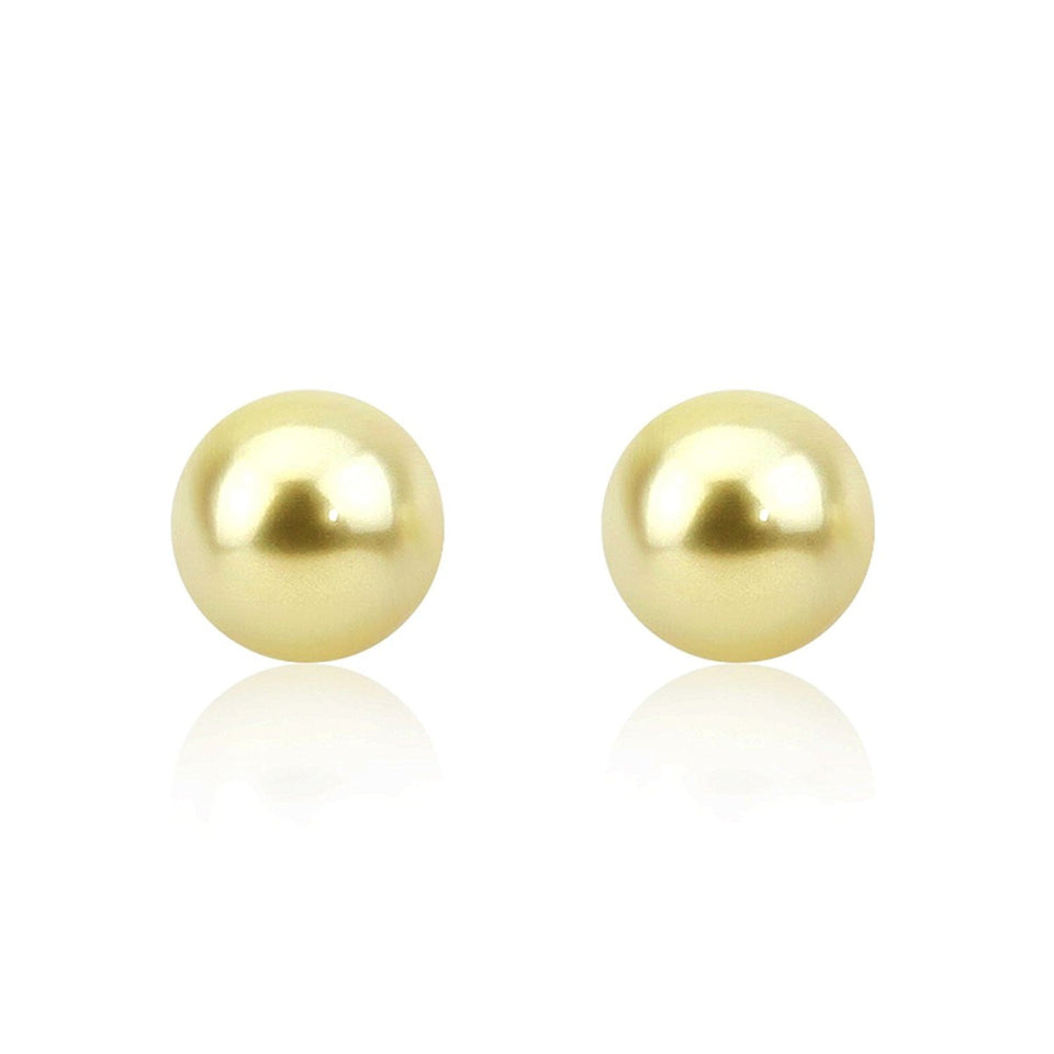 14K White Gold 9–10mm Golden South Sea Cultured Pearl Stud Earrings