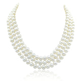 3-Row 6.5–7.5mm White Freshwater Pearl Bridal Necklace