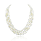 3-Row 6.5–7.5mm White Freshwater Pearl Necklace