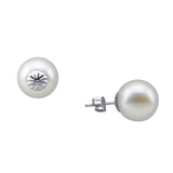 14K White Gold 12–13mm White Freshwater Cultured Pearl Stud Earrings
