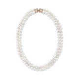 2-Row 7–7.5mm White Freshwater Cultured Pearl Necklace, 17", with Rose-Gold-Tone Base-Metal Rhinestone Clasp