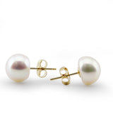 14K Yellow Gold 8–9mm White Freshwater Cultured Pearl Necklace, 18", and Earring Set