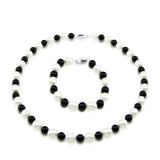 9–10mm White Freshwater Cultured Pearl and Black Onyx Necklace, 18", and Bracelet, 7.5", Set