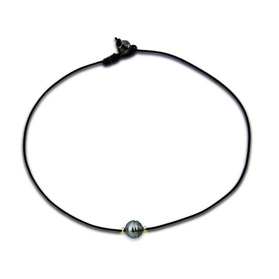 10–13mm 14K Gold Baroque Tahitian Cultured Pearl Leather Necklace