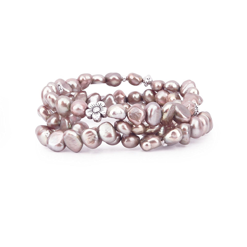 7–8mm Misty Rose-Lavender Pearl Stretch Bracelets, Set of 3
