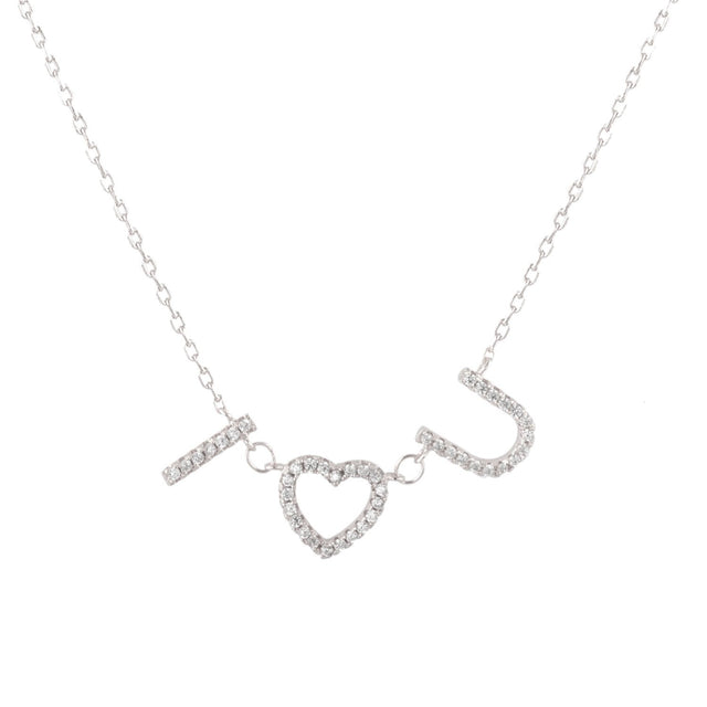 Sterling Silver Cubic Zirconia Pavé I LOVE YOU Necklace, 18"