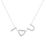 Sterling Silver Cubic Zirconia Pavé I LOVE YOU Necklace, 18"