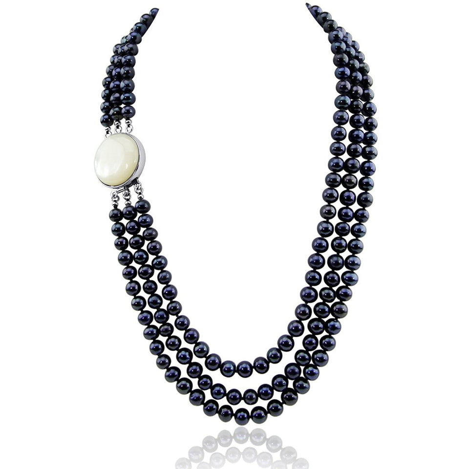 3-Row 6.5–7.5mm Black Freshwater Pearl Necklace