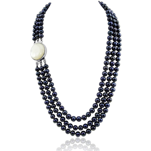 3-Row 6.5–7.5mm Black Freshwater Pearl Necklace