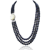 3-Row 6.5–7.5mm Black Freshwater Pearl Necklace
