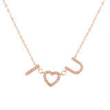 Rose-Gold-Flashed Silver CZ I LOVE YOU Necklace, 18"