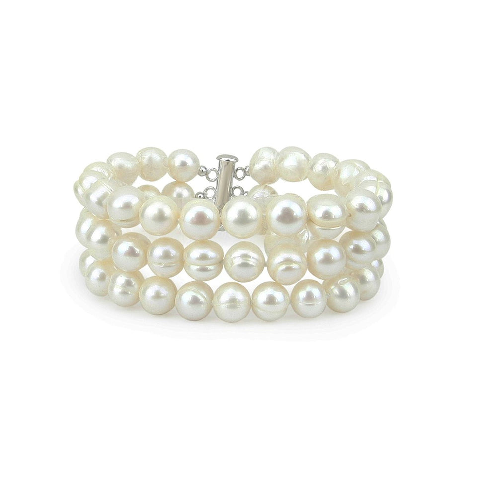 3-Row 8.5–9.5mm White Circlé Freshwater Pearl Bracelet, 7.5"
