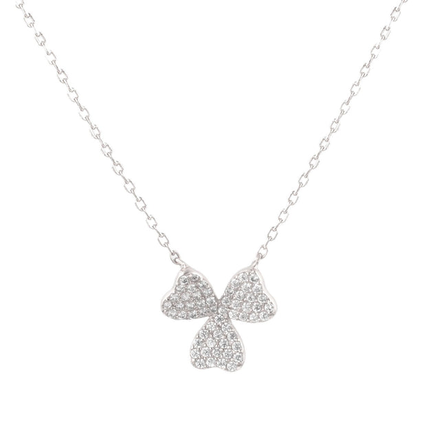 Sterling Silver CZ Three-Leaf Clover Pendant, 18"