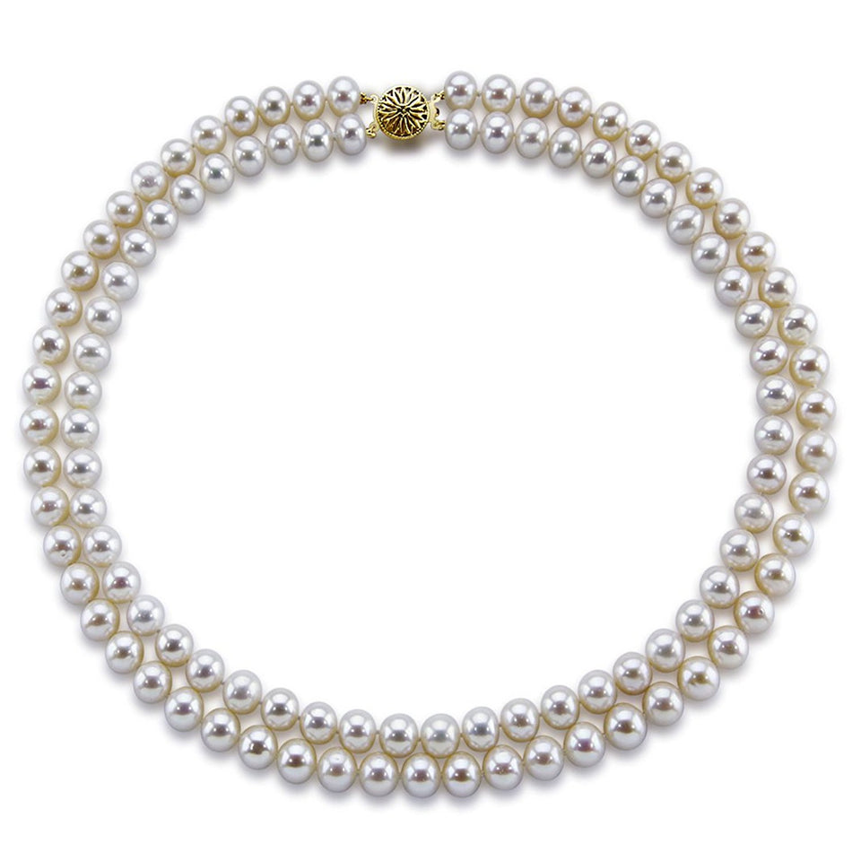 14K Gold Double-Strand 8–9mm White Freshwater Cultured Pearl Necklace, 20"