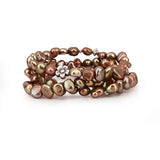 7–8mm Brown Freshwater Cultured Pearl Stretch Bracelets with Base Beads, Set of 3, 7.5"