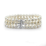 3-Row White A Grade 6.5-7.5mm Freshwater Cultured Pearl Bracelet 7"