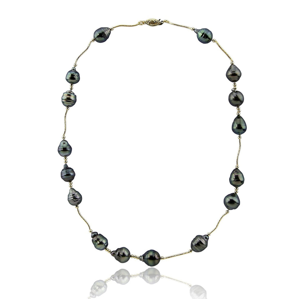 14K Gold Tahitian Pearl Necklace, 18"