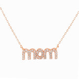 Rose-Gold-Flashed Silver CZ Pavé MOM Pendant with 18" Chain