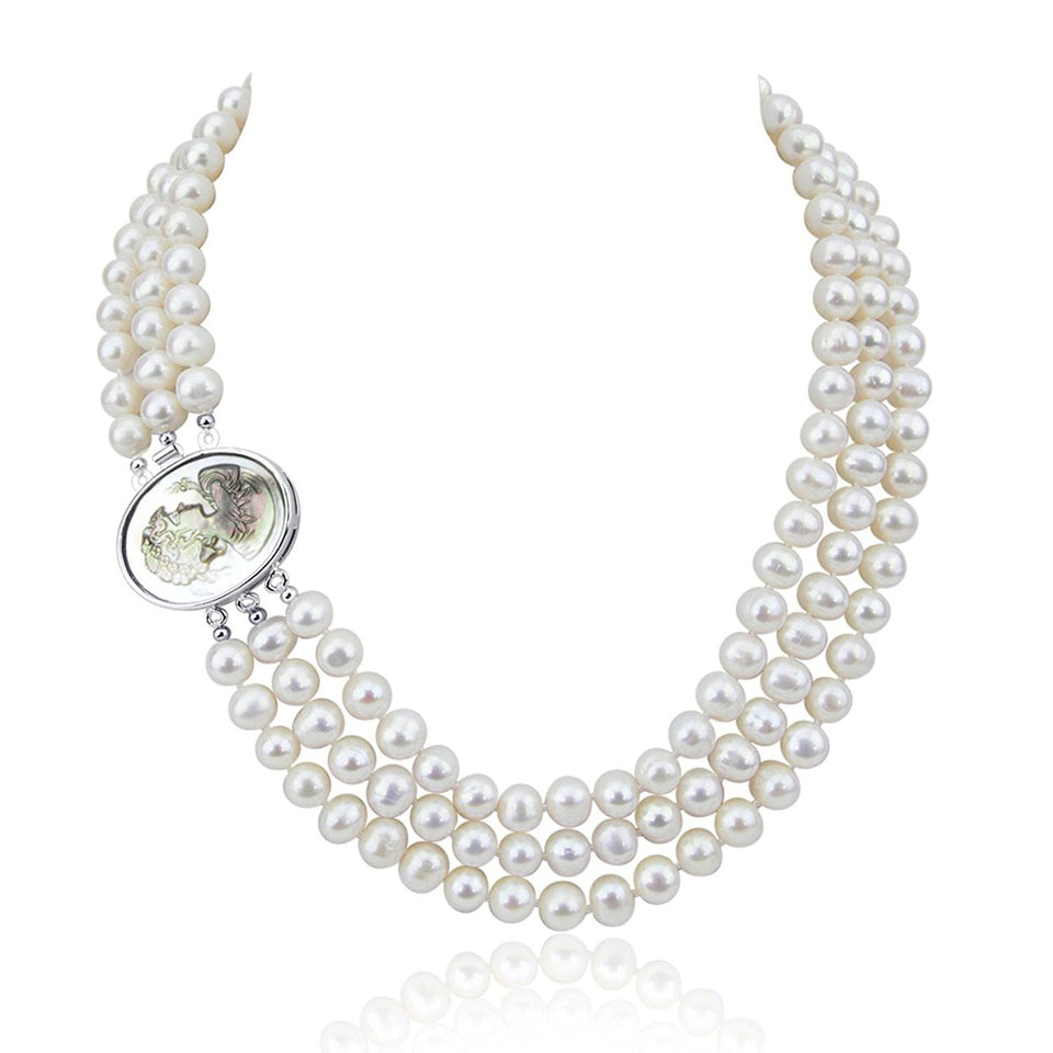 3-Row White Freshwater Pearl Necklace, 16.5–18"