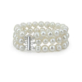 3-Row White Handpicked 8.5-9.5 mm Lustrous White Circlé Baroque Freshwater Cultured Pearl Bracelet 7.5" — product view 2