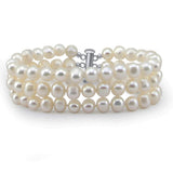3-Row 6.5–7mm White Freshwater Pearl Bracelet, 7"