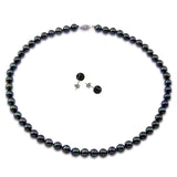 14K White Gold 7–7.5mm Black Akoya Cultured Pearl Necklace, 18", and Earring Set