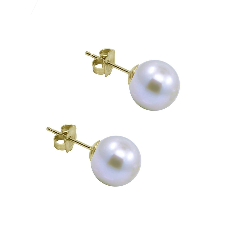 14K Yellow Gold 5.5–6mm White Round Freshwater Cultured Pearl Stud Earrings