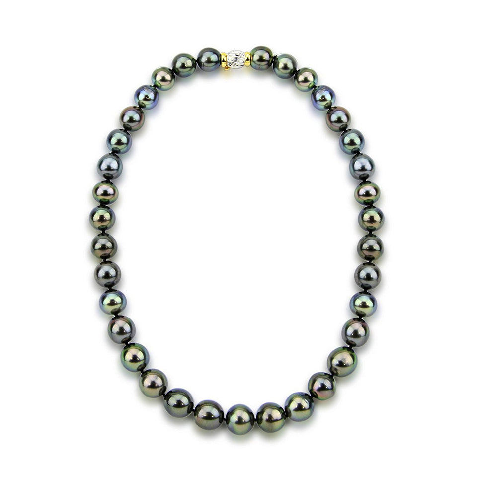 11–13mm Black Tahitian Cultured Pearl Necklace, 17.5", with 14K Yellow and White Gold Clasp