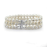 3-Row 6.5–7mm White Freshwater Cultured Pearl Bracelet with Base Metal Clasp, 8"