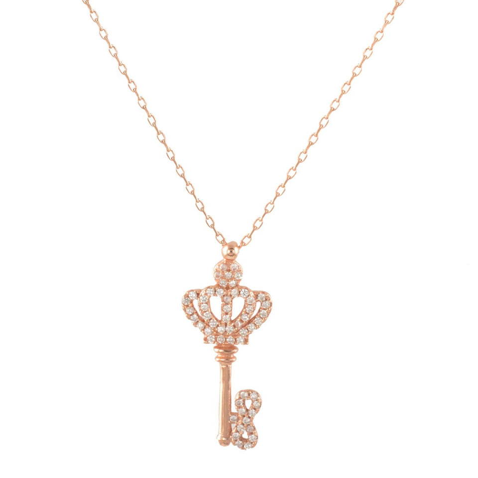 Rose-Gold-Flashed Silver Princess's Key Pendant with 18" Chain