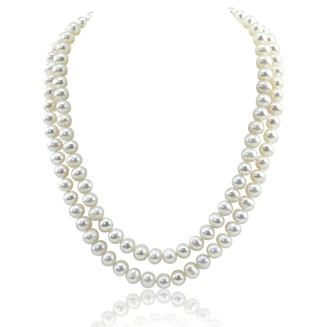 2-Row 9–10mm White Freshwater Cultured Pearl Necklace, 17" and 18.5"