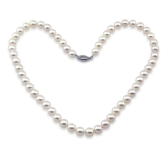 14K White Gold 7–7.5mm White Akoya Cultured Pearl Necklace, 18"