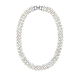 2-Row 7–7.5mm White Freshwater Cultured Pearl Necklace, 17", with Base Metal Rhinestone Clasp
