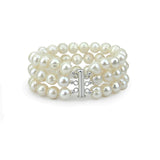 3-Row White Handpicked 8.5-9.5 mm Lustrous White Circlé Baroque Freshwater Cultured Pearl Bracelet 7.5" — product view 4