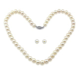 14K White Gold 7–7.5mm White Akoya Cultured Pearl Necklace, 18", and Stud Earring Set