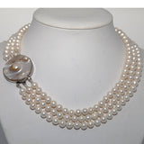 3-Row White A Grade Freshwater Cultured Pearl Necklace with Mother-of-Pearl Clasp (6.5-7.5mm), 17"/18"/18.5" — product view 2