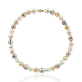 14K Yellow Gold 11.0-13.0mm Multi-Color Baroque Freshwater Cultured Pearl Necklace 18"