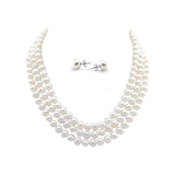 3-Row 6.5–7.5mm White Freshwater Pearl Necklace & Earrings Set