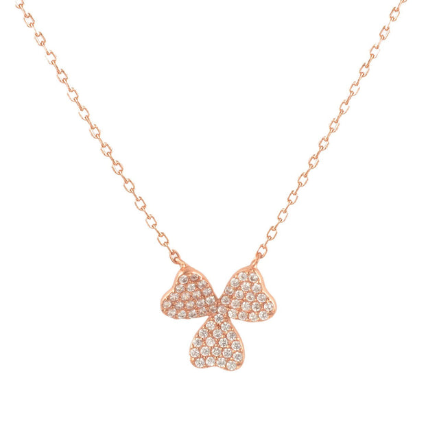 Rose-Gold-Flashed Silver Three-Leaf Clover Pendant with 18" Chain