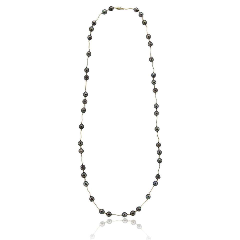 14K Gold Tahitian Pearl Necklace, 40"
